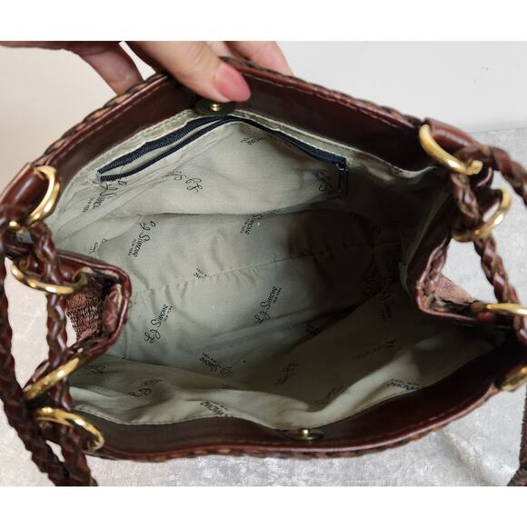 L.J. Simone New York Brown Leather with Wool Pattern Design Purse - Picture 6 of 7